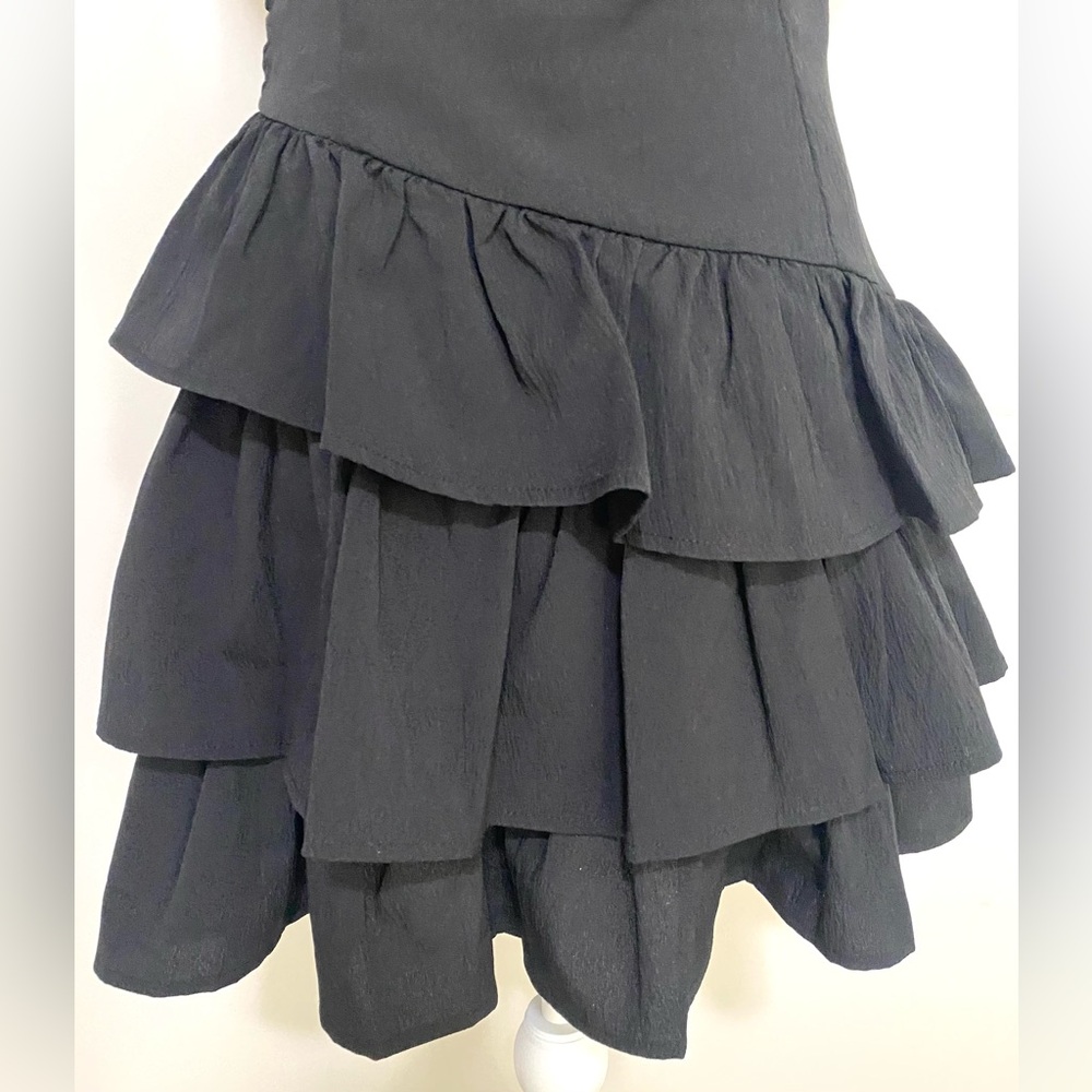 SHEIN Women M Black Strapless Dress Ruffles Retro Y2K Fall Preppy 90s Minimalism - Picture 6 of 15